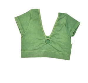 Aerie Aerie M/M Green Ribbed Short Sleeve V-Neck Cropped Top Cropped